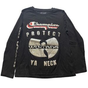 Wu-Tang Protect Ya Neck‎ Shirt Womens Medium Black Champion Spell Out Glitter